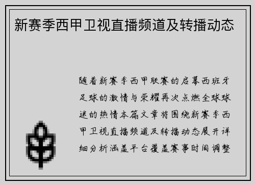 新赛季西甲卫视直播频道及转播动态